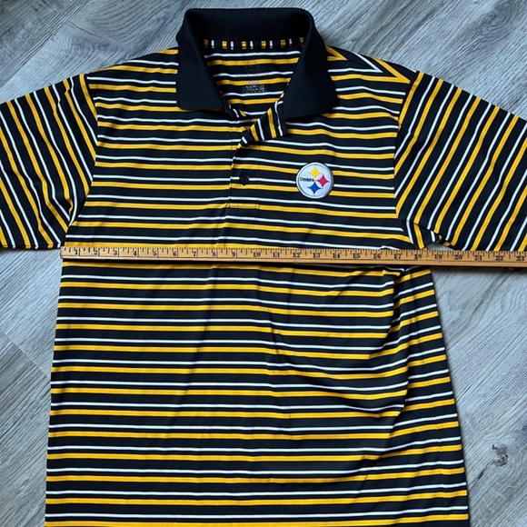 Majestic Mens Medium Black & Yellow Striped Polo Shirt NFL Pittsburgh Steelers - Picture 4 of 7